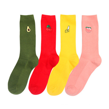 Funny cute banana cherry avocado fruit pattern women girl cotton loose Crew Socks